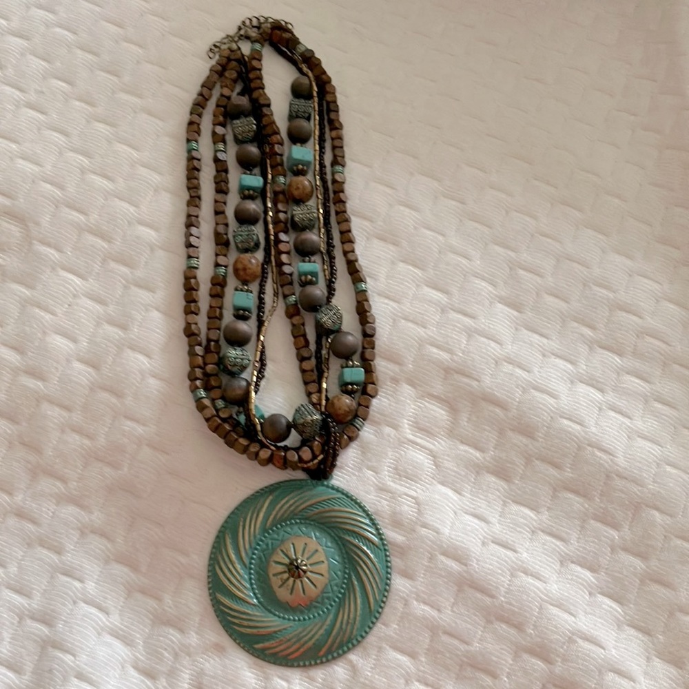 Vintage NECKLACE TURQUOISE/WOOD METAL